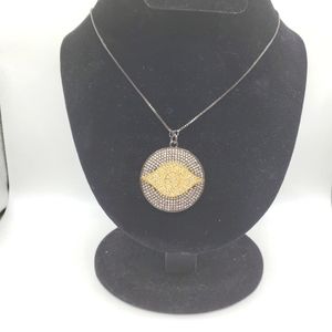 Large black and gold pave cz diamond necklace on a gunmetal black chain